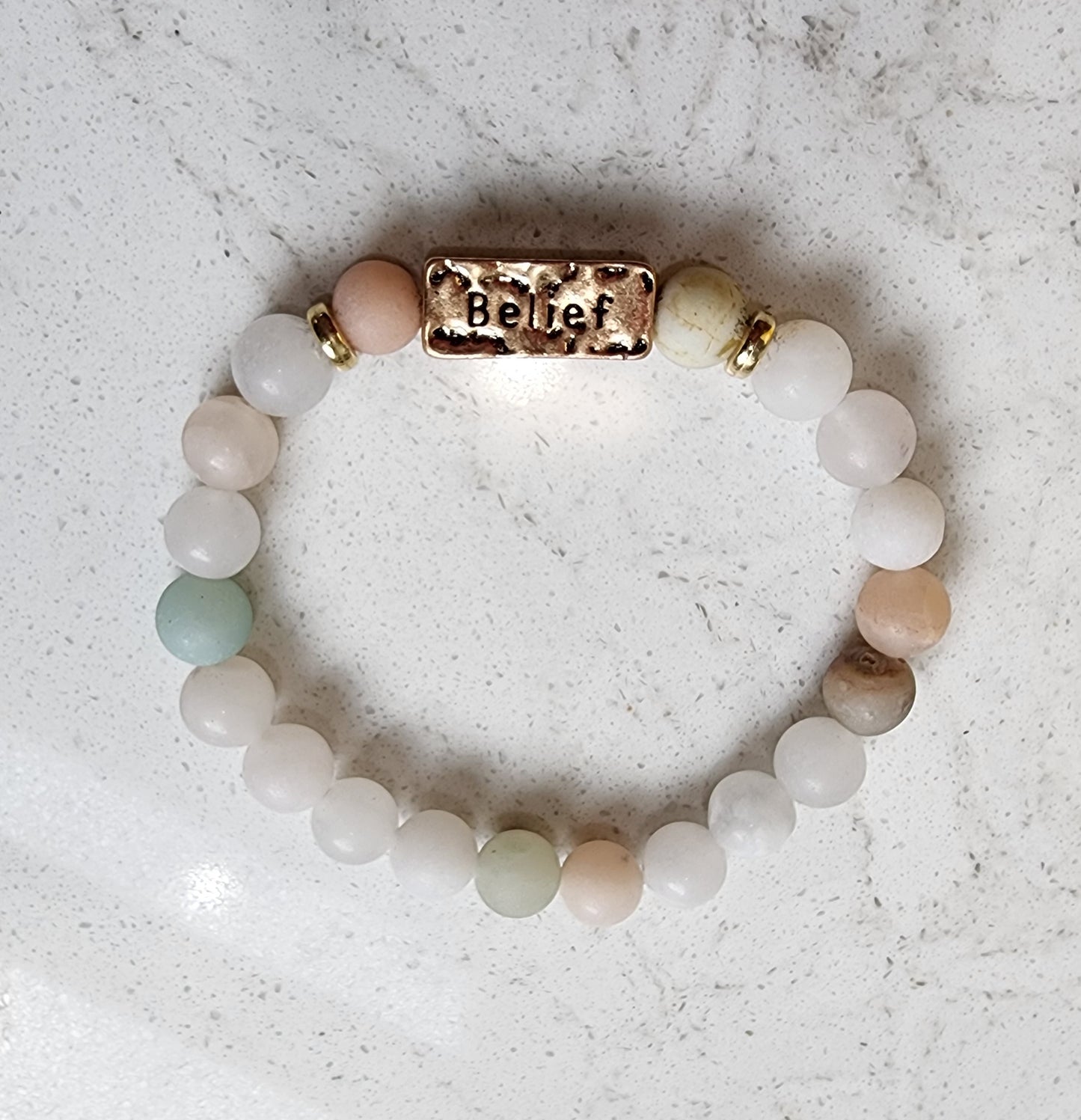 Belief & Blessed Natural Stone Bracelets - Faith & Gratitude Stretch Jewelry Gift