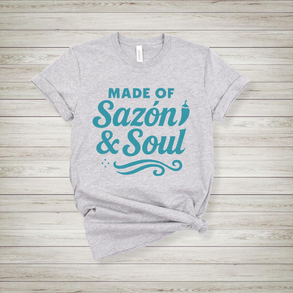Sazón & Soul T-Shirt - Bold Latino Graphic Tee with Retro Flavor & Style