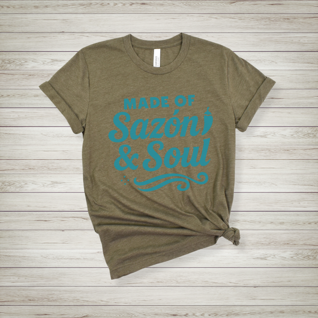 Sazón & Soul T-Shirt - Bold Latino Graphic Tee with Retro Flavor & Style