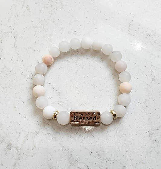Belief & Blessed Natural Stone Bracelets - Faith & Gratitude Stretch Jewelry Gift