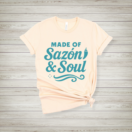 Sazón & Soul T-Shirt - Bold Latino Graphic Tee with Retro Flavor & Style
