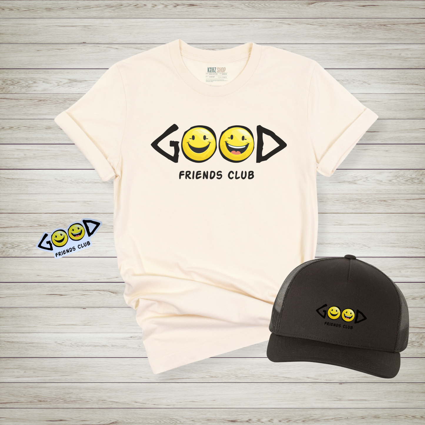 Good Friends Club Bundle - Tee, Trucker Hat & Sticker Gift Set