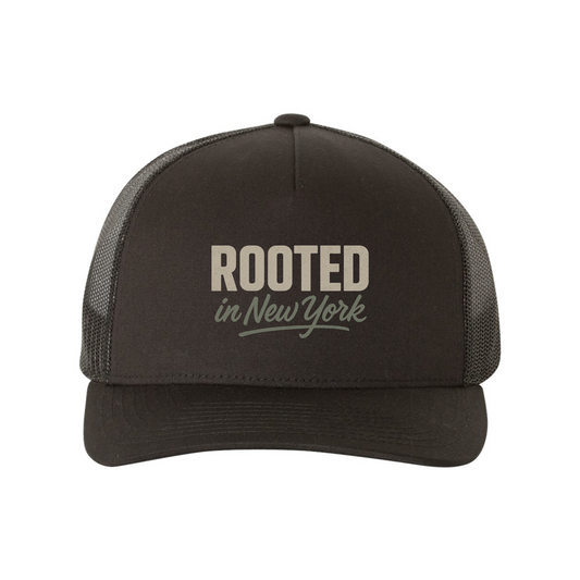 Rooted in New York Trucker Hat - Adjustable Mesh Snapback Cap