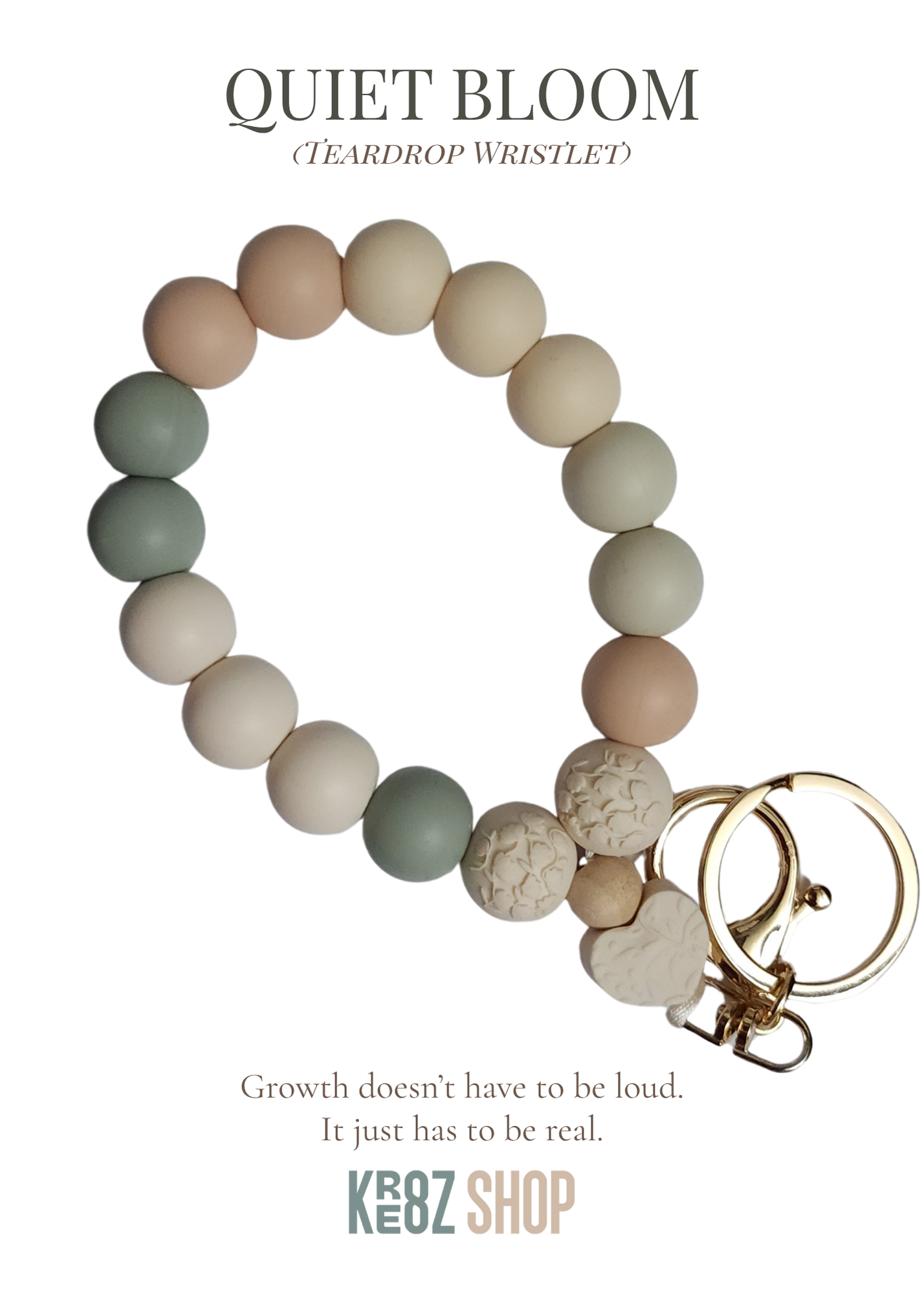 Quiet Bloom Wristlet Keychain - Teardrop Beaded Key Holder with Floral Accent