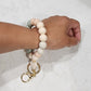 Quiet Bloom Wristlet Keychain - Teardrop Beaded Key Holder with Floral Accent